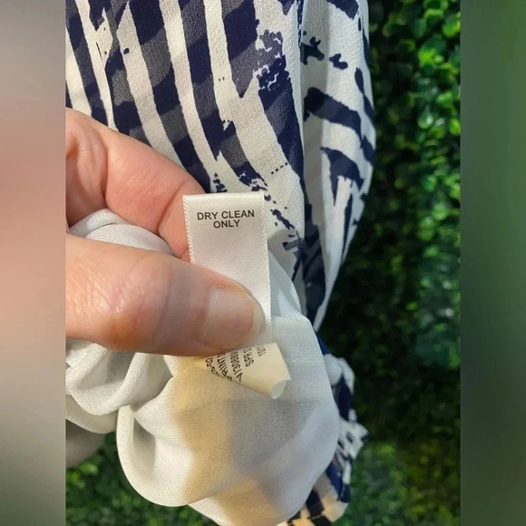 Banana Republic Navy Blue White Stripe Drape Neck Sleeveless Dress - Size 16 - Picture 5 of 8